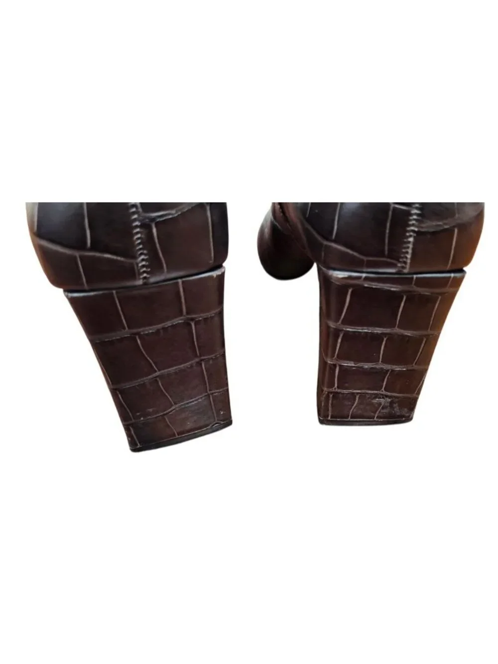 SCHUTZ Brown Croc Embossed Leather Knee High Boots Square Toe 6.5B Brazil